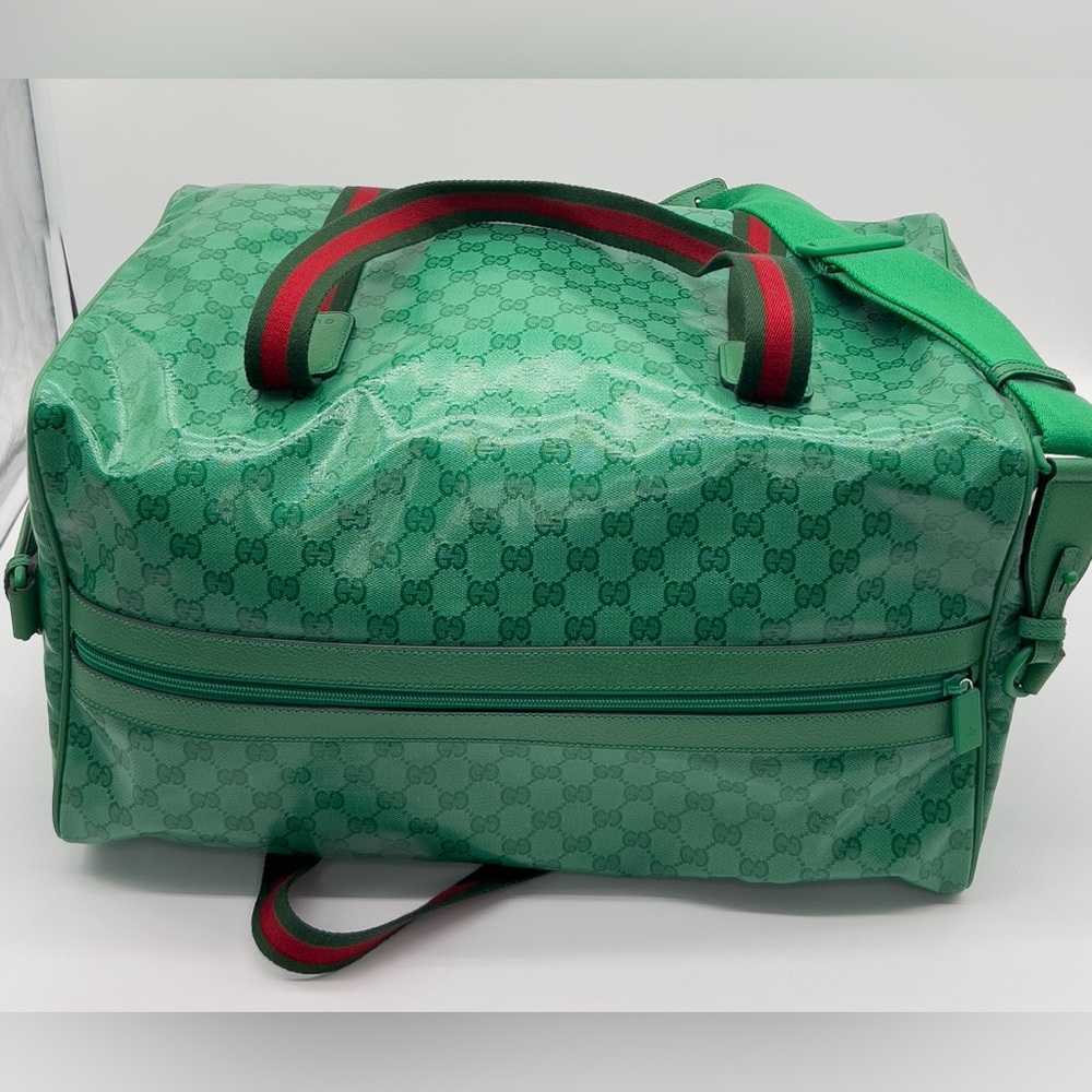 0430JPL New Gucci GG Web Duffle Bag in Green GG Supreme Crystal Coated Canvas - Picture 4 of 8